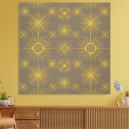 Boho Celestial Sun Stars Grau Muster Leinwanddruck (Insitu (Wohnzimmer))