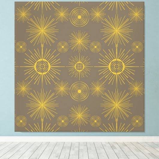 Boho Celestial Sun Stars Grau Muster Leinwanddruck (Insitu (Holzboden))