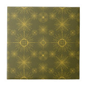 Boho Celestial Sun Stars Green Pattern Fliese (Vorderseite)