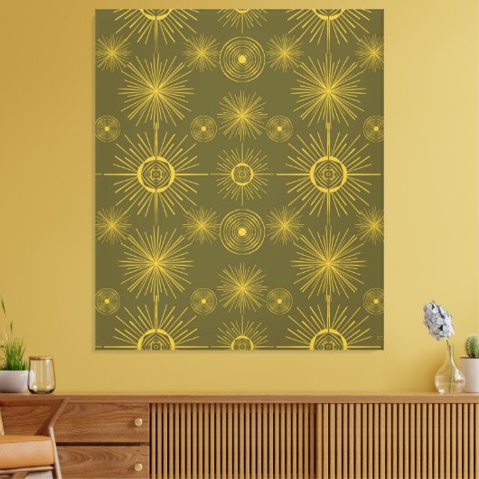 Boho Celestial Sun Stars Green Pattern Leinwanddruck (Insitu (Wohnzimmer))
