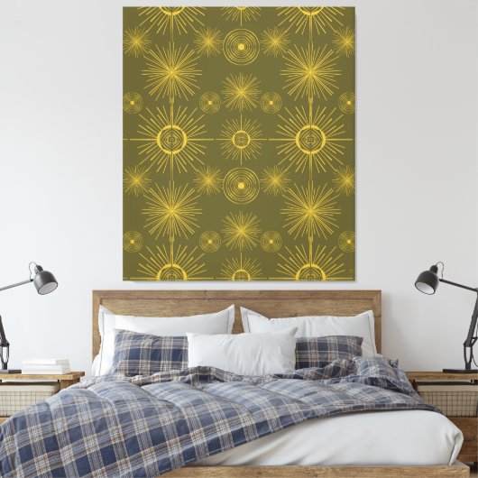 Boho Celestial Sun Stars Green Pattern Leinwanddruck (Insitu (Schlafzimmer))