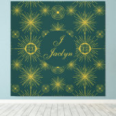 Boho Celestial Sun Stars Personalisiert Aquamarin Leinwanddruck (Insitu (Holzboden))