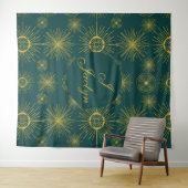 Boho Celestial Sun Stars Personalisiert Aquamarin Wandteppich (Beispiel (Horizontal))