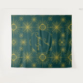 Boho Celestial Sun Stars Personalisiert Aquamarin Wandteppich (Vorderseite (Horizontal))