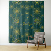 Boho Celestial Sun Stars Personalisiert Aquamarin Wandteppich (Beispiel)