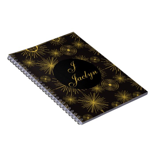 Boho Celestial Sun Stars Personalisiert Black Notizblock (Rechte Seite)