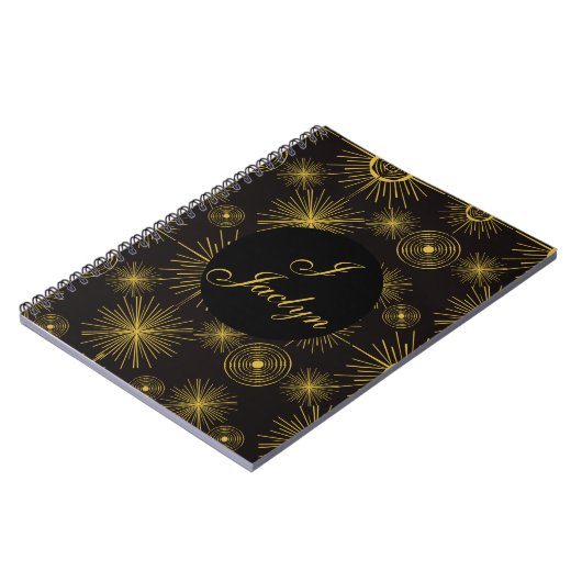 Boho Celestial Sun Stars Personalisiert Black Notizblock (Linke Seite)