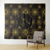 Boho Celestial Sun Stars Personalisiert Black Wandteppich (Beispiel (Horizontal))