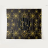 Boho Celestial Sun Stars Personalisiert Black Wandteppich (Vorderseite (Horizontal))