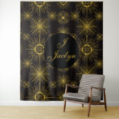 Boho Celestial Sun Stars Personalisiert Black Wandteppich (Beispiel)