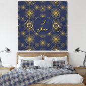 Boho Celestial Sun Stars Personalisiert Blue Leinwanddruck (Insitu (Schlafzimmer))
