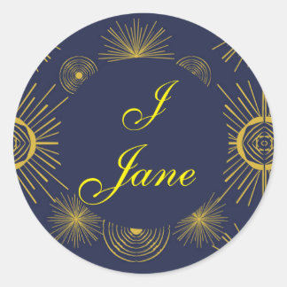 Boho Celestial Sun Stars Personalisiert Blue Runder Aufkleber