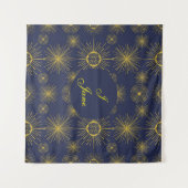 Boho Celestial Sun Stars Personalisiert Blue Wandteppich (Vorderseite (Horizontal))