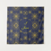 Boho Celestial Sun Stars Personalisiert Blue Wandteppich (Vorderseite)