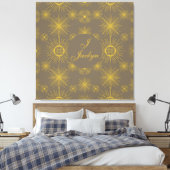 Boho Celestial Sun Stars Personalisiert Grau Leinwanddruck (Insitu (Schlafzimmer))