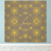 Boho Celestial Sun Stars Personalisiert Grau Leinwanddruck (Insitu (Holzboden))