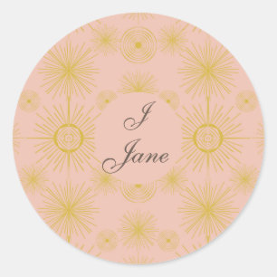 Boho Celestial Sun Stars Personalisiert Pink Runder Aufkleber