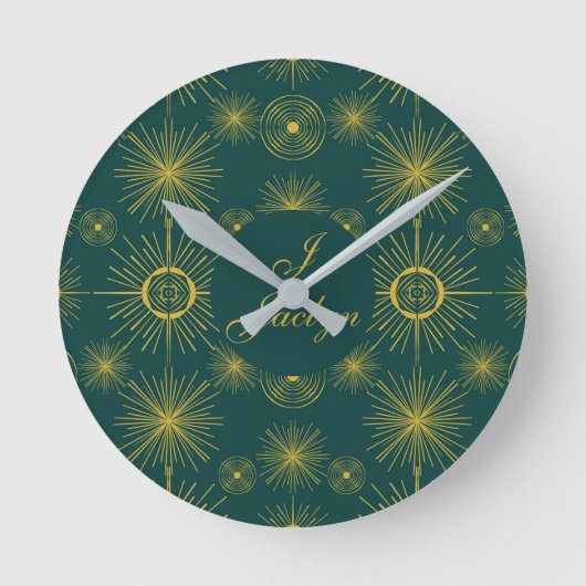Boho Celestial Sun Stars Personalized Teal Runde Wanduhr (Vorderseite)