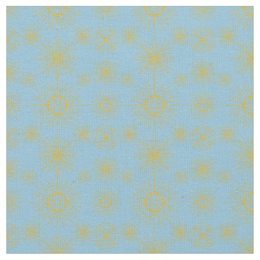 Boho Celestial Sun Stars Sky Blue Stoff (Nahaufnahme)