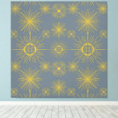 Boho Celestial Sun Stars Vintages Muster Leinwanddruck (Insitu (Holzboden))