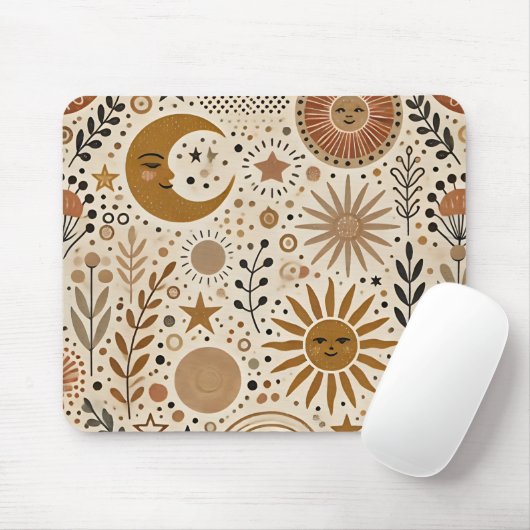 Boho Celestial Sun und Moon Pattern Mousepad (Mit Mouse)