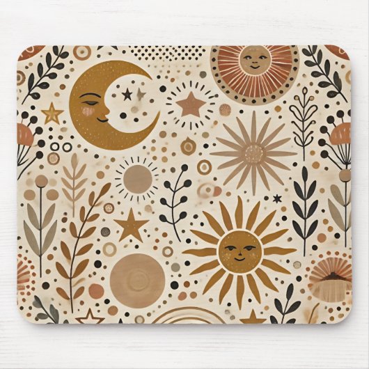 Boho Celestial Sun und Moon Pattern Mousepad (Vorne)
