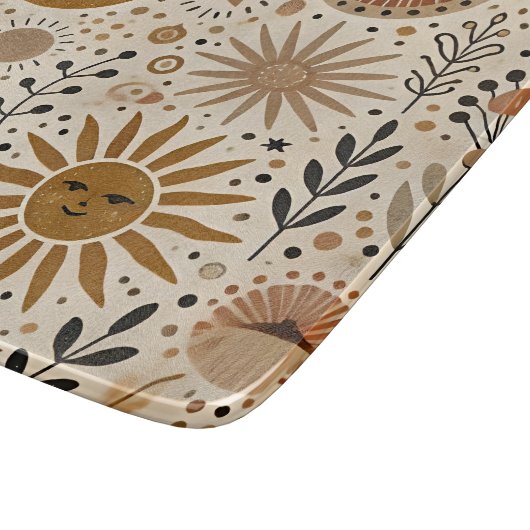 Boho Celestial Sun und Moon Pattern Schneidebrett (Ecke)