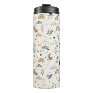 Boho Celestial Tumbler Neutrale Monde und Sterne Thermosbecher