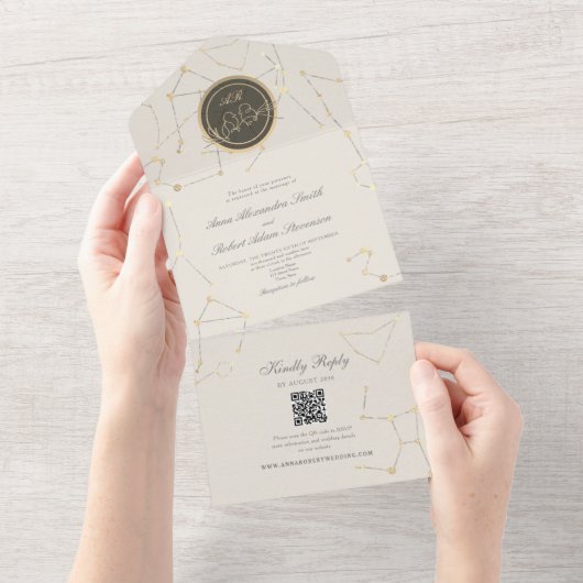 Boho Celestial Wedding alle in einer Einladung (Abreißen)