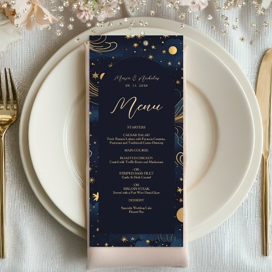 Boho Celestial Wedding Menu Card Menükarte