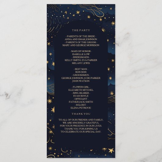 Boho Celestial Wedding Zeremony Program Programm (Rückseite)