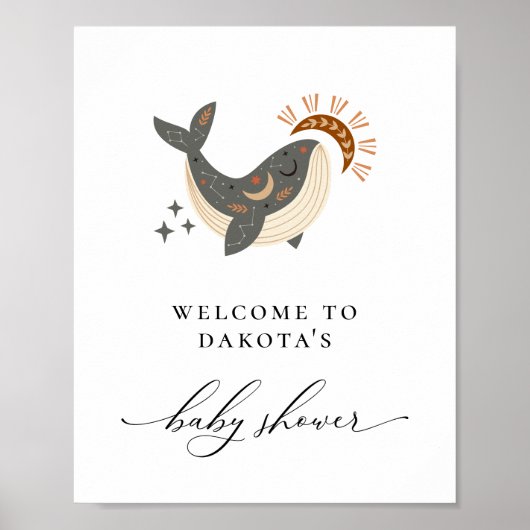Boho Celestial Whale Baby Dusche Willkommen Poster (Vorne)