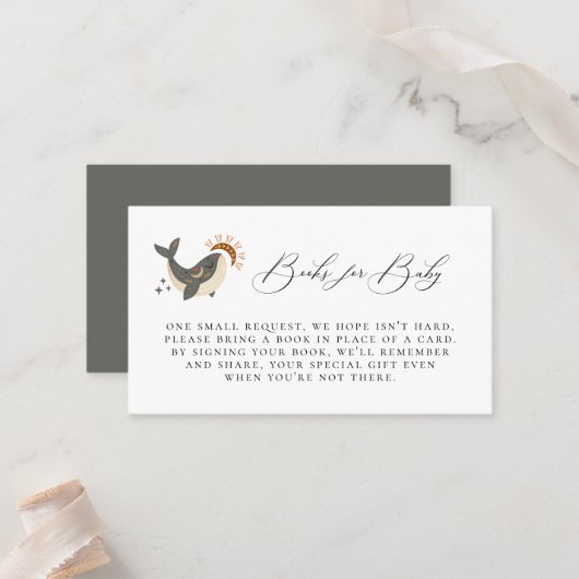 Boho Celestial Whale Book Request Enclosure Card Platzkarte (Vorderseite/Rückseite Beispiel)