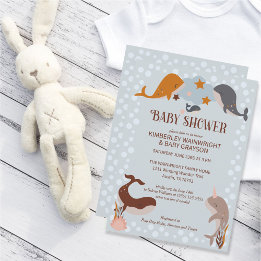 Boho Celestial Whales Boy Baby Shower Einladung