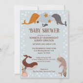Boho Celestial Whales Boy Baby Shower Einladung (Vorderseite)