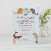 Boho Celestial Whales Boy Baby Shower Einladung (Stehend Vorderseite)