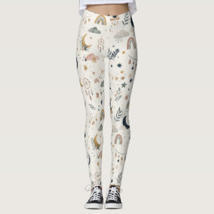 Boho Celestial Women  Neutrale Mond Sterne Leggings