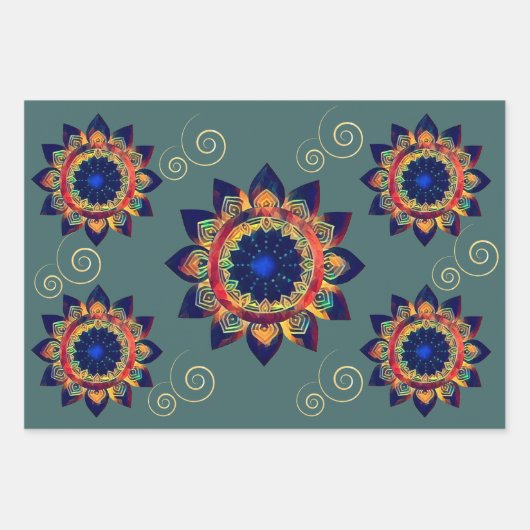 Boho Celtic Rainbow Blume Mandala Geschenkpapier Set (Vorderseite)