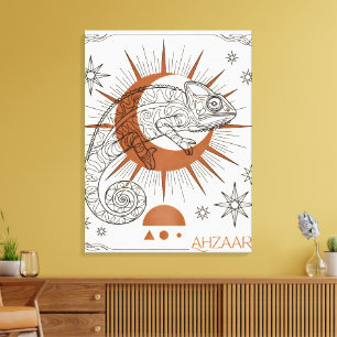 Boho-Chamäleon Sonne und Sterne Reptilien-Kunst Leinwanddruck