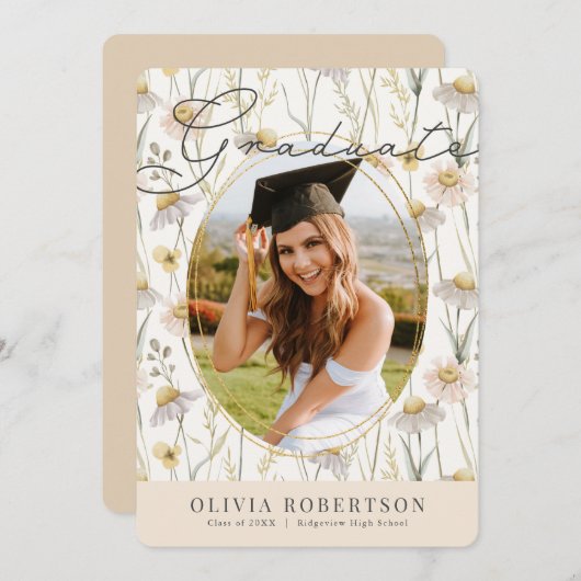 Boho Chamomile Foto Abschluss Ankündigung (Vorne/Hinten)