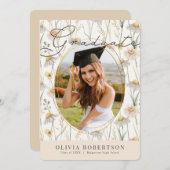 Boho Chamomile Watercolor Foto Abschluss Einladung (Vorne/Hinten)