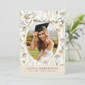 Boho Chamomile Watercolor Foto Abschluss Einladung (Stehend Vorderseite)