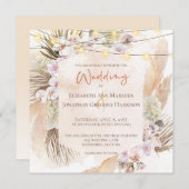 Boho Champagne Blush Terracotta Pampas Floral Einladung (Vorne/Hinten)