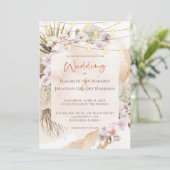 Boho Champagne Blush Terracotta Pampas Floral Invi Einladung (Stehend Vorderseite)