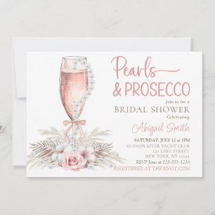 Boho Champagne Glass Pearls & Prosecco Brautparty Einladung