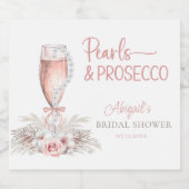 Boho Champagne Glass Pearls & Prosecco Brautparty Schaumweinetikett (Einzelnes Label)