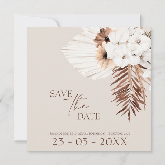 Boho Champagne White Pampas Grass Wedding Save The Date (Vorderseite)