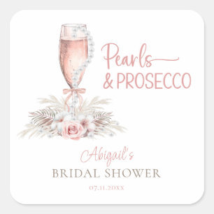 Boho Champagnerglas Perlen & Prosecco Brautparty Quadratischer Aufkleber