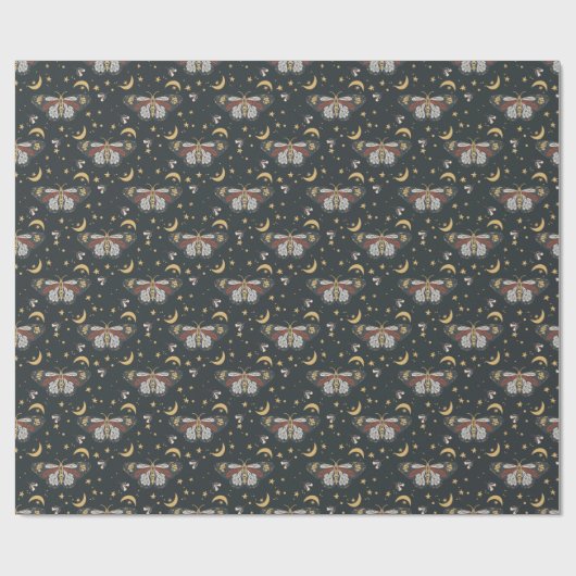 Boho Charcoal Gray Celestial Moth Pattern Geschenkpapier (Flach)