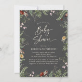 Boho Charcoal Gray Wildblumen Babydusche Einladung (Vorderseite)